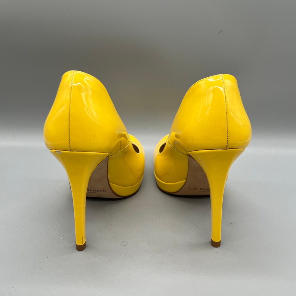 LK Bennett Shoes Womens 8.5 Yellow Patent Leather Platform Stiletto Heels Pumps - Picture 6 of 11